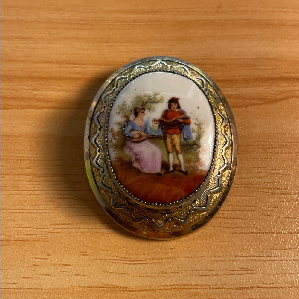 Vintage Oval Brooch with Classical Scene